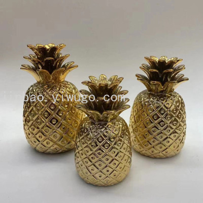 Creative Electroplating Pineapple Decoration Fruit Home Hotel Decoration Ceramic Crafts Golden Ornaments