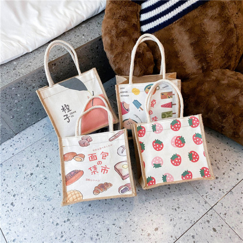 fashion personalized pattern canvas bag women‘s bag portable lunch bag office worker handbag hand carrying lunch box bag