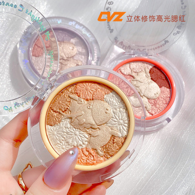 CVZ Unicorn Highlight Blush Makeup Palette Natural Nude Makeup Repair Nose Shadow Female Face Brightening Three-in-One