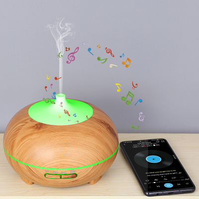 Wood Grain Aromatherapy Humidifier Vase Essential Oil Ultrasonic Aroma Diffuser Cross-Border Remote Control Bluetooth Audio Manufacturer 500ml