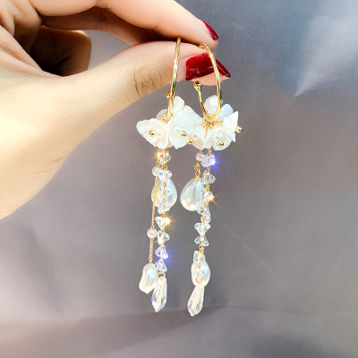 925 Silver Needle French Style Long Elegant Pearl Tassel Earrings Female 2020 New Internet Influencer Fairy Crystal Ear Jewelry