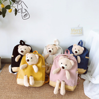 Plush Bear Backpack 2020 Winter New Children's Backpack Oxford Cloth Kindergarten Baby Boy's and Girl's Schoolbag
