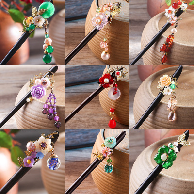Sandalwood Hairpin Antique Wooden Hairpin Retro Hairpin Han Chinese Clothing Hair Clasp Updo Hair Accessories Female in Stock Wholesale