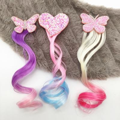 AliExpress Foreign Trade Children's Cute Shiny Heart Butterfly Barrettes Gradient Color Wig Set Braided Hair Highlight Hair Accessories