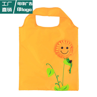 Customized Cartoon Sun Flower Green Shopping Bag Customized Foldable Portable Supermarket Handbag Printed Advertising Logo Word