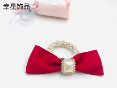 Korean Style High Quality Internet Celebrity Alloy Accessories Fabric Bow Pearl Hair Ring Hair Rope Hair Tie Hair Rope Rubber Band Headdress