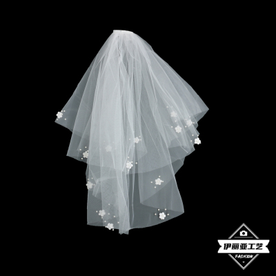 White Five Petal Flower Decorative Embellishment Bridal Wedding Celebration Veil Accessories Fashion Multi-Layer Stretch Super Fairy Veil Veil