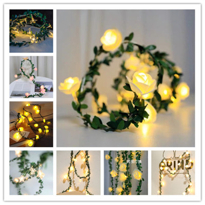 Led Rattan Lighting Chain Rose Lemon round Beads Trunk Surprise Rattan Leaves Copper Wire DIY Garland Simulation Christmas