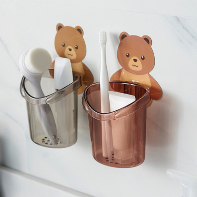 Toilet Bear Storage Rack Toothbrush Toothpaste Holder Punch-Free Washing Cup Bathroom Toilet Storage Cup