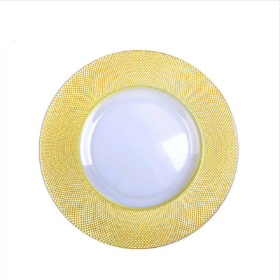 Glass Manufacturers Supply Banquet Festival Side Grid Glass Plate Ins Western Pallet Golden Edge Tray