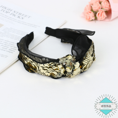 Colorful Sequins Decoration Knot in the Middle Female Face Wash Hair Bands Versatile Outing Simple Headband Headwear Factory Direct Sales