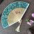 Large Row Hand-Painted Female Fan-Head Green Bamboo Handle Folding Fan Imitation Silk Flower Boutique High-End Ladies Folding Fan Fan Wholesale