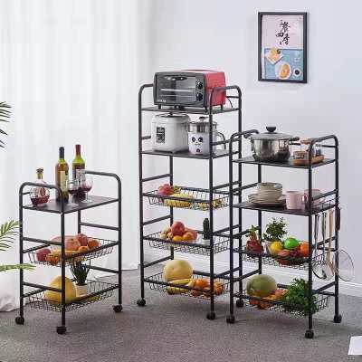 Kitchen Shelf Floor Multi-Layer Trolley Movable Multi-Function Cabinet Vegetable Basket Household Storage Storage Rack