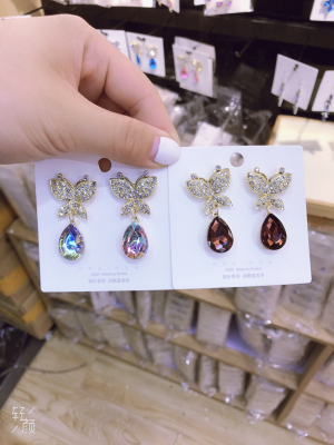 Korean version Big Butterfly Crystal Earrings.