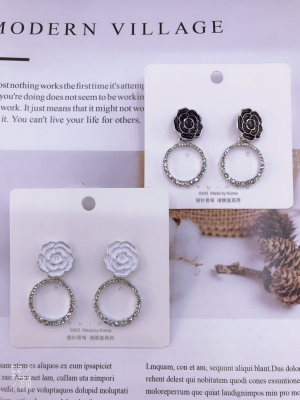 925 Silver Needle Camellia Long Earrings Rose Earrings