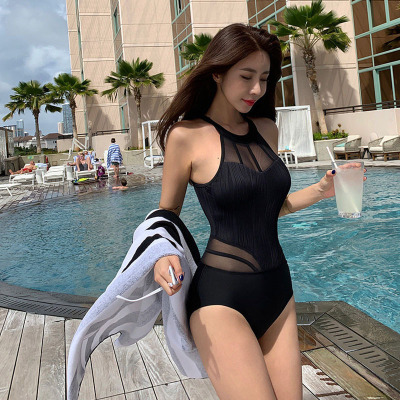 2021new Bikini Conservative Cover Belly Thin Sexy Swimwear Backless One Piece Swimsuit Women's Small Chest Push up