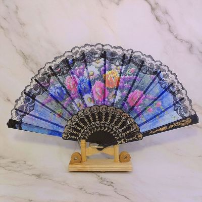 Plastic Lace-Trimmer Foldable Fan-Spanish Flowers and Plants Lace Fan European Pastoral Classic Foreign Trade Popular Style Hot Sale Wholesale Folding Fan
