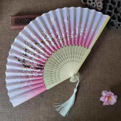 Women's Smile Fan-Japanese Style Japanese Style Folding Fan Imitation Silk Plum Blossom Female Fan Floral Antique Fan Complex Classical Fan