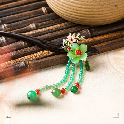 New Ethnic Style Blackwood Two-Tone Glass Hairpin Archaistic Headdress Creative Style Hairpin All-Match Hair Accessories Wholesale