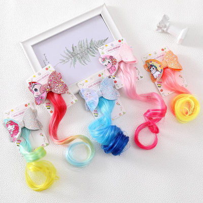 New Foreign Trade Taobao Girls' Cartoon Unicorn Pony Bow Curly Hair Frozen Princess Barrettes