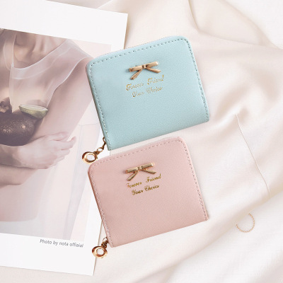 Cross-Border New Arrival Korean Style Fashion Small Wallet Ladies Bow Mini Wallet Zipper Short Coin Purse Card Holder