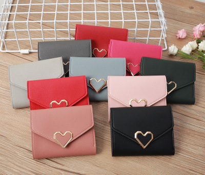 New Fashion Pu Small Wallet Women's Short Japanese and Korean Style Heart-Shaped Hardware Fresh Mini Coin Purse Women's Wallet