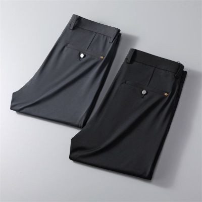 Summer New Light Business Casual Pants High Elastic Anti-Wrinkle Smooth Straight-Leg Trousers Workplace Temperament Slimming Ice Silk Men's Pants