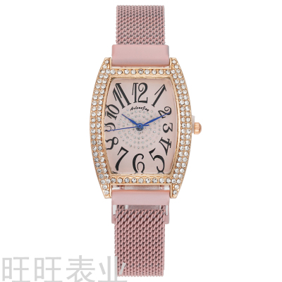 New Foreign Trade Luxury Fashion Wine Barrel Diamond Digital Women's Watch Women's Watch Magnet Strap Quartz Wrist Watch