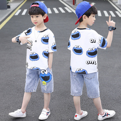 Children's Clothing Boys Summer Suit 2021 New Medium and Large Children Boys Summer Casual Short Sleeve Korean Style Handsome Fashionable