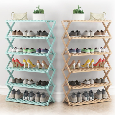 Shoe Rack Multi-Layer Simple Household Economical Shelf Dormitory Door Storage Rack Installation-Free Folding Bamboo Shoe Cabinet