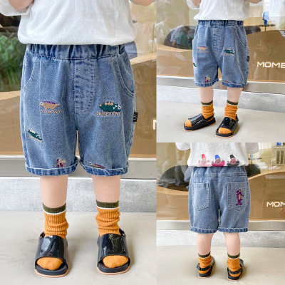 Boys' Summer Pants 2021 New Cartoon Printed Boys' Denim Shorts Fashionable Korean Style Children's Shorts