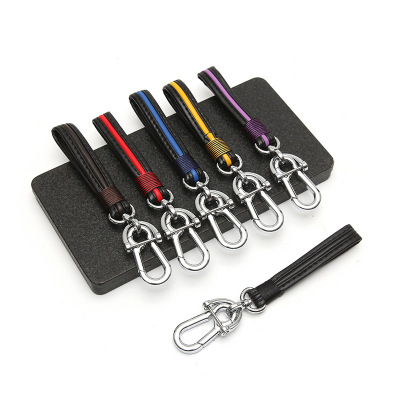 Trendy Simple Key Chain Car Key Vachette Clasp Lanyard Portable Waist Hanging First Layer Cattle-Leather Key Ring