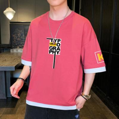 Short-Sleeved T-shirt Men's 2021 New Loose Fashion Trendy T-shirt Men's Youth Student Casual Fake Two T-shirt Fashion