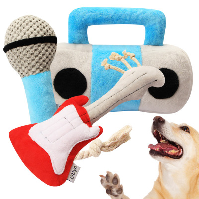 New Pet Plush Toy Microphone Guitar Speaker Sound Dog Toy Bite-Resistant Molar Tooth Cleaning Doll in Stock