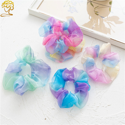 Cross-Border New Arrival Spring and Summer Tie-Dyed Color Large Intestine Hair Ring Headdress European and American Style Women Bandeau Hair Rope Rubber Band
