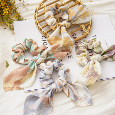 2021 New Tie-Dyed Vintage Rabbit Ears Large Intestine Hair Ring Headdress Women's Updo Knotted Fabric Top Cuft