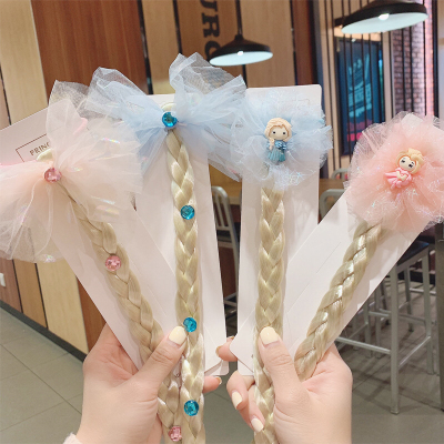 Children's Bow Braids Girls Frozen Hair Accessories Super Fairy Princess Elsa Braids Wig Hairpin Headdress H