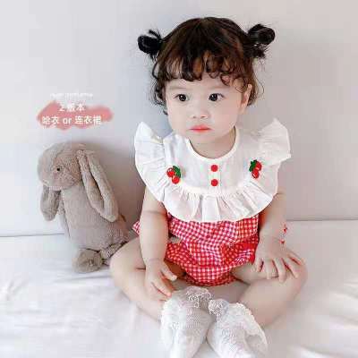 Infant Summer New Baby Girl Plaid Doll Collar Triangle Rompers Fresh Pastoral Style Casual Clothes Jumpsuit