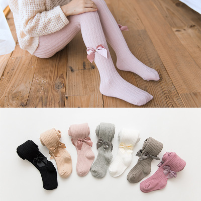 21 Spring and Autumn Children's Pantyhose Big Bottom Baby Panty-Hose White Bow Knitted Girls' Leggings