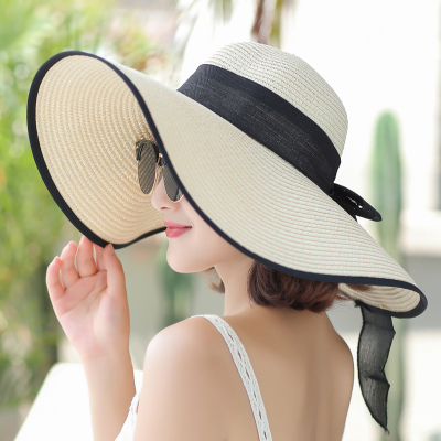Summer Beach Straw Hat Women's Korean-Style Trendy Seaside Big Brim Sun Protection Sun Protection Vacation Versatile Wide Brim Summer Hat