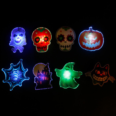 New LED Light Halloween Glowing Decorative Lights Pumpkin Ghost Festival Self-Adhesive Ghost Head Luminous Optical Fiber Lamp