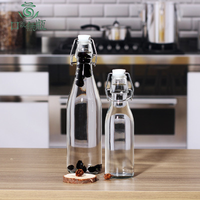 Glass Bottle Sealed Jar with Lid Milk Bottle Juice Bottle Household Buckle Beverage Bottle Sealed Bottle Wine Bottle