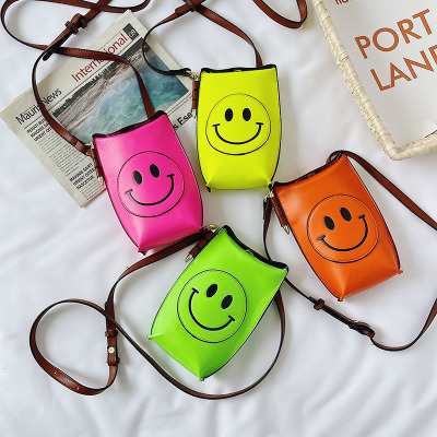 Customized Korean Summer New Children's Bags Cartoon Smiley Mobile Phone Bag Fluorescent Candy Color Women's Cross-Body Bag Wholesale