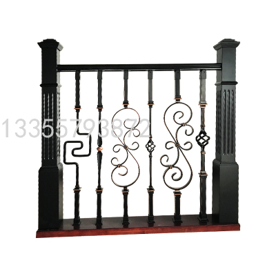 Wrought Iron Stair Handrails Wooden Stair Ornaments Solid Wood Stair Railing Home Decoration Customized Staircase Railing 