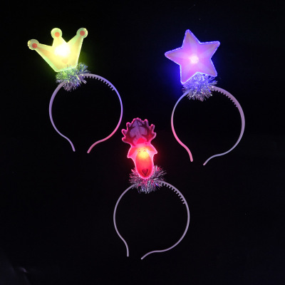 Factory Supply Hair Band with LED Light Crown Headband Optical Fiber Five-Pointed Star Deer Headdress Christmas Luminous Headband