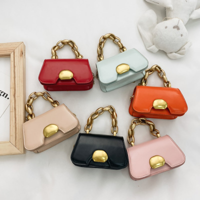 2021 Spring and Summer New Fashion Children's Bags Candy Color Pu Metal Chain Shoulder Crossbody Portable Girls' Accessories Bag