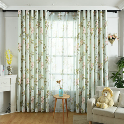 American Flower Pastoral Style High-End Curtain White Silk Single-Sided Velvet Printing Fresh Shading Curtain Window Screen