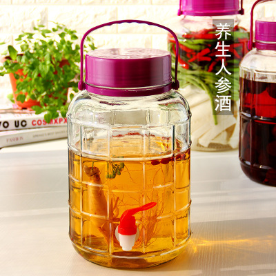 Wine Glass Bottle with Lid and Faucet Enzyme Sealed Jar Household Thickened Pickles Earthen Jar Wine Jar Earthen Jar Liquor Brewing Bottle
