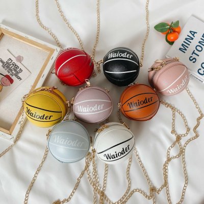 Leather Ball Children's Bags 2021 Summer New Basketball Shoulder Small Crossbody round Bag Fashion Chain Baby Coin Purse