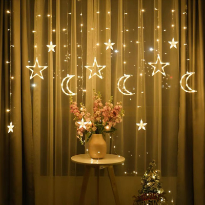 12 Hanging Five-Pointed Star Moon Led Room Colored Lantern Flashing Starry Sky Christmas Lights Holiday Light Decoration
